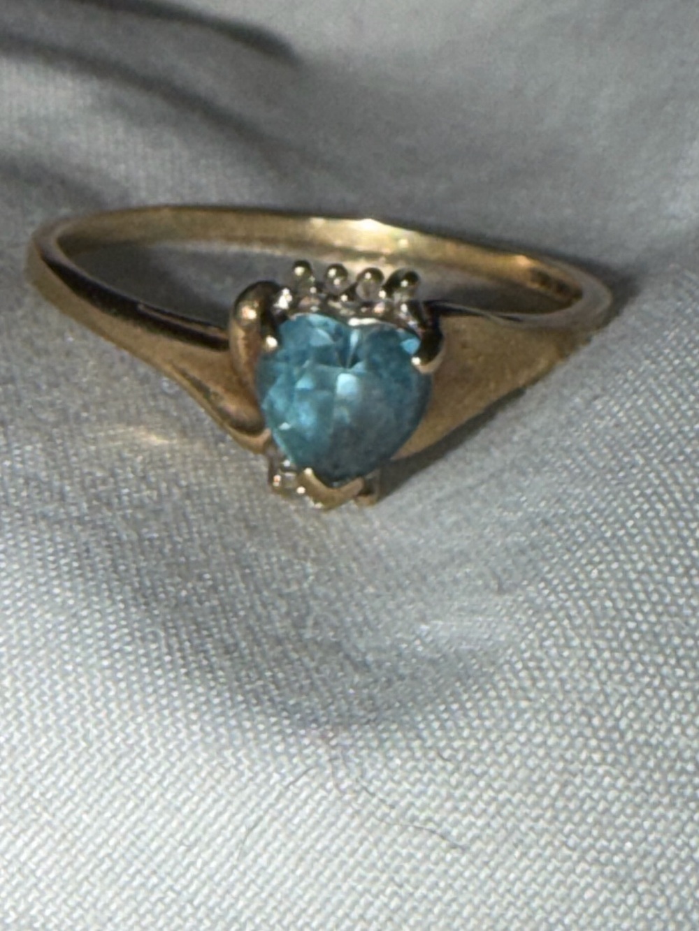 Yellow Gold 10k Heart Ring with Blue Topaz Gemstone and Diamond Accent Pts